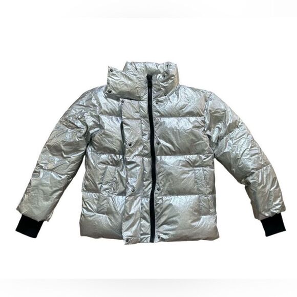 DKNY Silver Puffer Jacket Women’s Size XXS - Picture 2 of 9